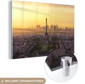 MuchoWow® Glasschilderij 90x60 cm - Schilderij acrylglas - Parijs - Eiffeltoren - Licht - Foto op glas - Schilderijen