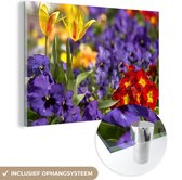 MuchoWow® Glasschilderij 90x60 cm - Schilderij acrylglas - Lente - Bloemen - Kleuren - Foto op glas - Schilderijen