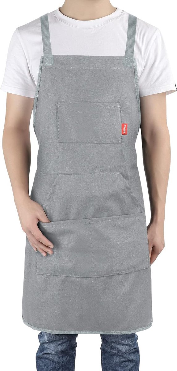 Schort Man Dames met verstelbare maat Kookschort Heren Gepersonaliseerd met 4 zakken Barbecueschort voorkomt oliestofvlekken Perfect voor artiesten BBQ