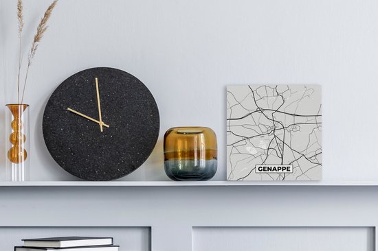 Toile Peinture Plan de Ville - Carte - België - Zwart Wit - Genappe - Carte - 20x20 cm - Décoration murale
