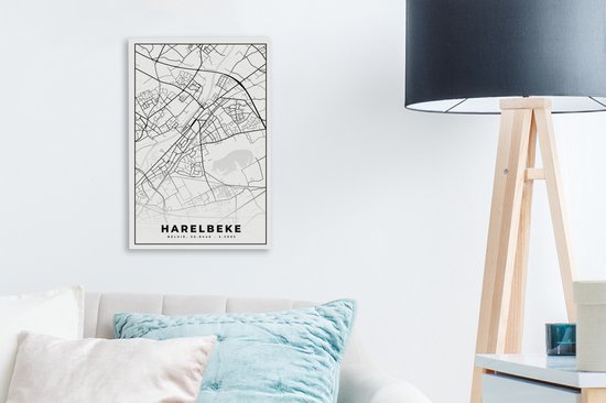 Peinture sur Toile België – Harelbeke – Plan de Ville – Carte – Zwart Wit – Carte - 20x30 cm - Décoration murale