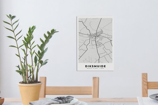Peinture sur Toile België – Dixmude – Plan de Ville – Carte – Wit – Carte - 20x30 cm - Décoration murale