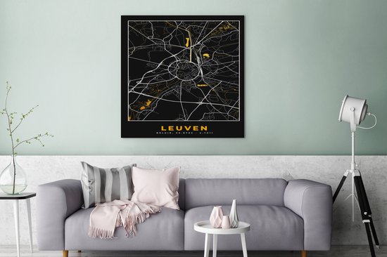 Tableau sur Toile City Map - Louvain - Carte - Or - Plan d'Etage - 90x90 cm - Décoration murale