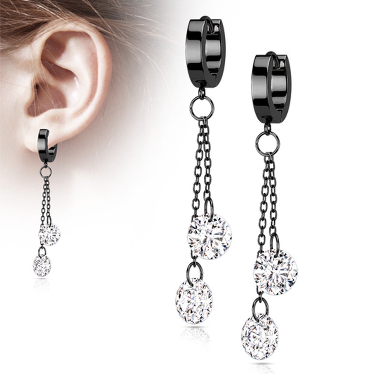 Oorbellen hoop ring met hanger 0.8x8 - zwart - LMPiercings