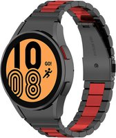 Stalen bandje zwart en rood - Speciaal geschikt voor de Samsung Galaxy Watch 5 Pro & Watch 5 / Samsung Galaxy Watch 4 Classic & Watch 4 - alle varianten - Metalen bandje RVS staal