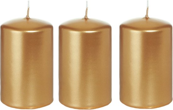 3x Gouden cilinderkaars/stompkaars 5 x 8 cm 18 branduren - Geurloze goud-kleurige kaarsen
