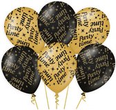 6x stuks verjaardag feest ballonnen Party Time thema geworden zwart/goud 30 cm - Feestartikelen/versiering