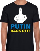 Putin back off t-shirt zwart heren -middelvinger- Oekraine protest/ demonstratie shirt met Oekraiense vlag in letters L