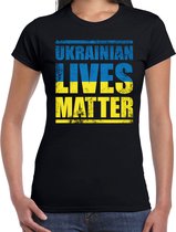 Ukrainian lives matter t-shirt zwart dames - Oekraine protest/ demonstratie shirt met Oekraiense vlag S