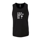 Zwarte Tanktop sportshirt met "If you're reading this bring me a Wine " Print Wit Size S