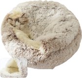 Pluche Kattenmand 2-in-1 - Kattenhuis - Poezenmand Fluffy - Kattenhuisje Binnen - Kattenkussen - Poezenmandje - Hondenhuis - 50x50CM - Beige