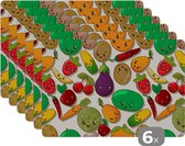 Placemat - Placemats kunststof - Kawaii - Patronen - Groente - Fruit - 45x30 cm - 6 stuks - Hittebestendig - Anti-Slip - Onderlegger - Afneembaar
