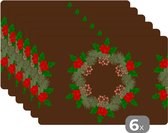 Set de Table - Napperons en Plastique - Guirlande de Noël - Houx - Motifs - 45x30 cm - 6 Pièces - Résistant à la Chaleur - Antidérapant - Coussinet - Amovible