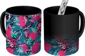 Magische Mok - Foto op Warmte Mokken - Koffiemok - Bladeren - Hawaii - Design - Roze - Blauw - Magic Mok - Beker - 350 ML - Theemok