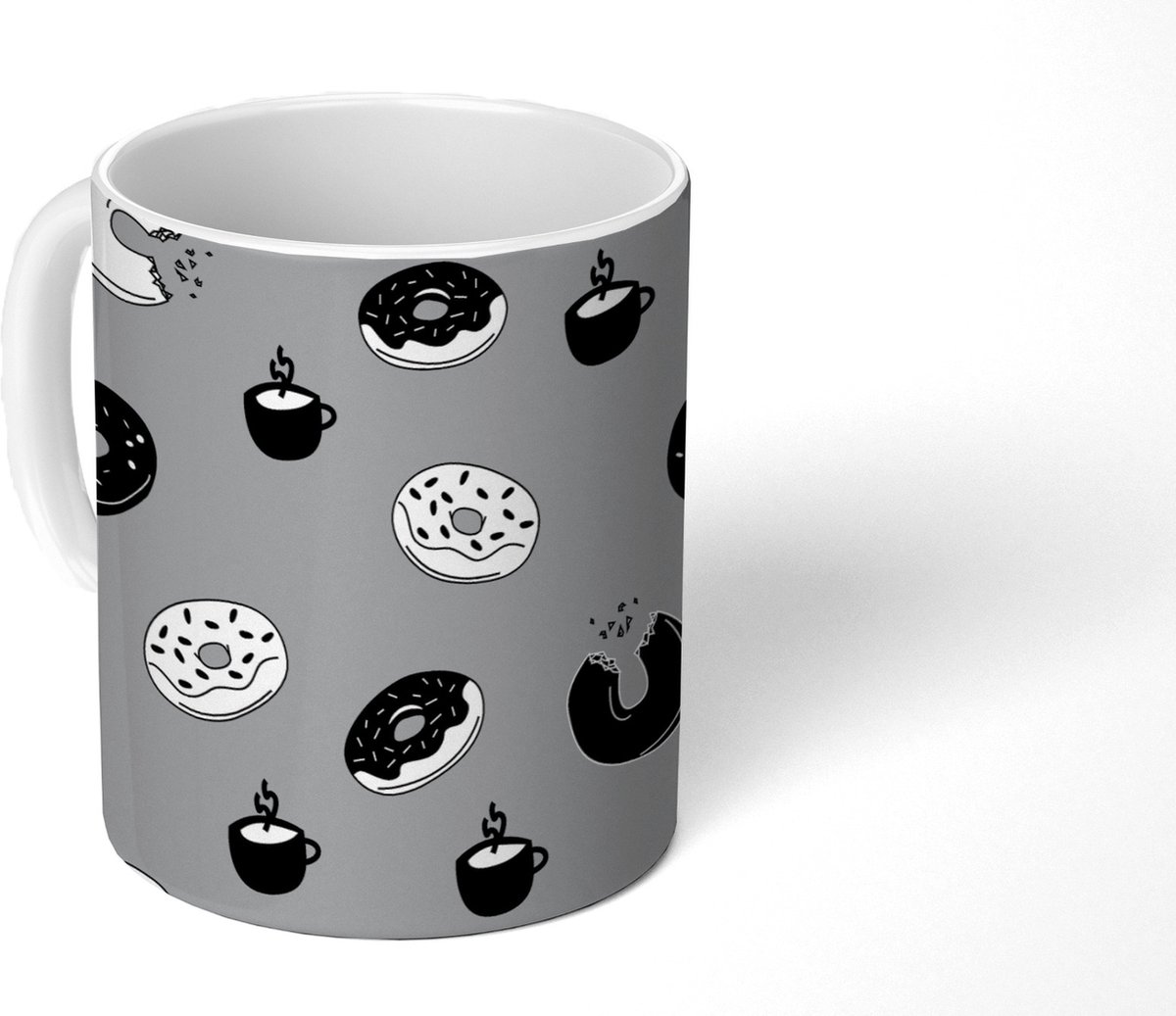 Mok - Koffiemok - Donut - Patronen - Koffie - Zwart Wit - Mokken - 350 ML - Beker - Koffiemokken - Theemok