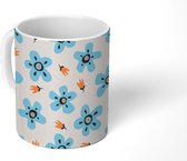 Mok - Koffiemok - Bloemen - Patroon - Blauw - Mokken - 350 ML - Beker - Koffiemokken - Theemok