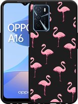 Oppo A16 / A16s Hoesje Zwart Flamingo - Designed by Cazy