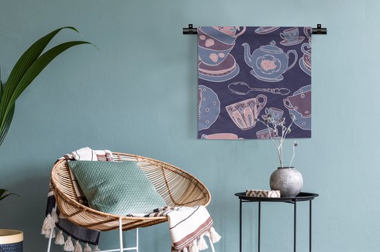 Tapisserie - Tapisserie - Motif - Thee - Tasse - Théière - 60x60 cm - Tapisserie