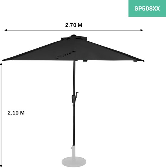 VONROC Premium Parasol Magione – Duurzame balkon parasol - Halfrond 270x135cm – UV werend doek - Antraciet/Zwart – Incl. beschermhoes - VONROC