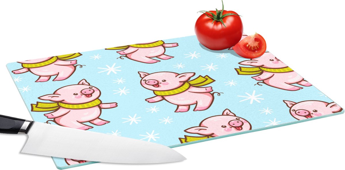 Glazen Snijplank - 39x28 - Varken - Sjaal - Kinderen - Kerst - Patronen - Snijplanken Glas