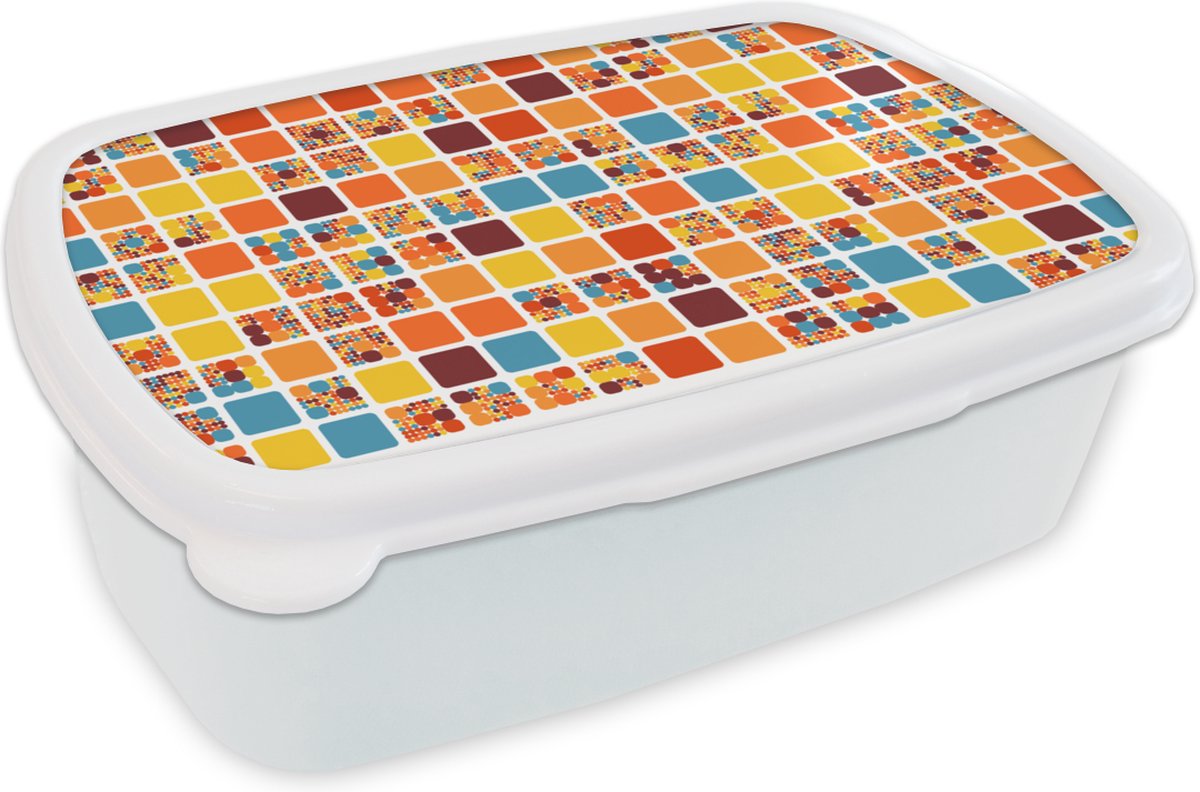 Broodtrommel Wit - Lunchbox - Brooddoos - Patronen - Seventies - Stad - 18x12x6 cm - Volwassenen