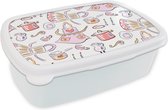Broodtrommel Wit - Lunchbox - Brooddoos - Patronen - Keuken - Schort - Koken - Pastel - 18x12x6 cm - Volwassenen