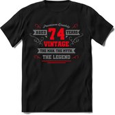 74 Jaar Legend -  kado T-Shirt Heren / Dames - Zilver / Rood - Perfect Verjaardag Cadeau Shirt - grappige Spreuken, Zinnen en Teksten. Maat 3XL