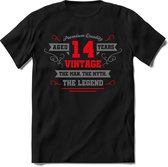 14 Jaar Legend -  kado T-Shirt Heren / Dames - Zilver / Rood - Perfect Verjaardag Cadeau Shirt - grappige Spreuken, Zinnen en Teksten. Maat XL