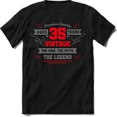 35 Jaar Legend -  kado T-Shirt Heren / Dames - Zilver / Rood - Perfect Verjaardag Cadeau Shirt - grappige Spreuken, Zinnen en Teksten. Maat S