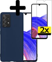 Samsung A33 Hoesje Met 2x Screenprotector - Samsung Galaxy A33 Case Cover - Siliconen Samsung A33 Hoes Met 2x Screenprotector - Donker Blauw