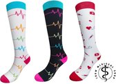 Jouw medische shop - 3 paar compressiekousen - hartslag(zwart) - hartslag(wit) - SEH - Maat 36-41 -Compressiesokken - sokken - medische sokken - medsocks- steunkousen - chaussettes