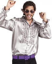 Voordelige zilveren rouche blouse L -  80's & 90's disco blouse