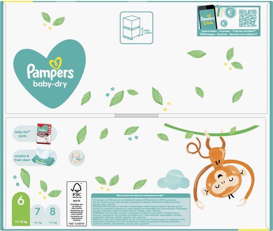 Couches Pampers Baby-Dry - Taille 6 (13-18kg) - 78 pièces