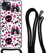 Coque avec cordon iPhone 13 - Meiden - Kroon - Cœur - Motifs - Fille - Enfant - Enfants - Siliconen - Bandoulière - Coque arrière avec cordon - Coque pour téléphone avec cordon - Coque avec corde
