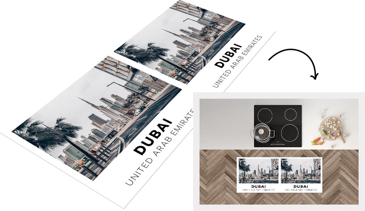 KitchenYeah Keukenloper - Loper keuken - Dubai - Weg - Skyline - 120x50 cm - Keukenloper vinyl Multicolor
