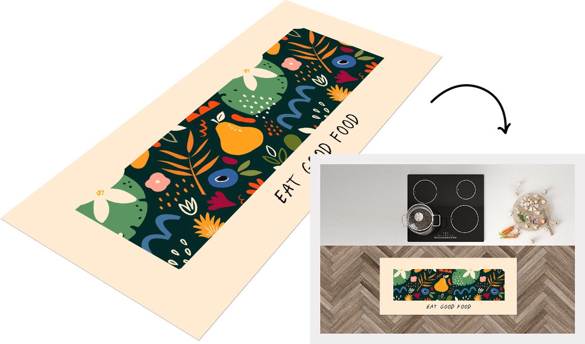 KitchenYeah Keukenloper - Loper keuken - Quotes - Spreuken - Eat good food - Eten - 120x50 cm - Keukenloper vinyl Multicolor