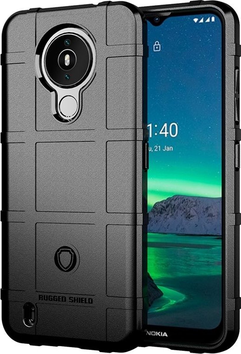 Mobigear Hoesje geschikt voor Nokia 1.4 Telefoonhoesje Flexibel TPU | Mobigear Rugged Shield Backcover Shockproof | Schokbestendig 1.4 Telefoonhoesje | Anti Shock Proof - Zwart
