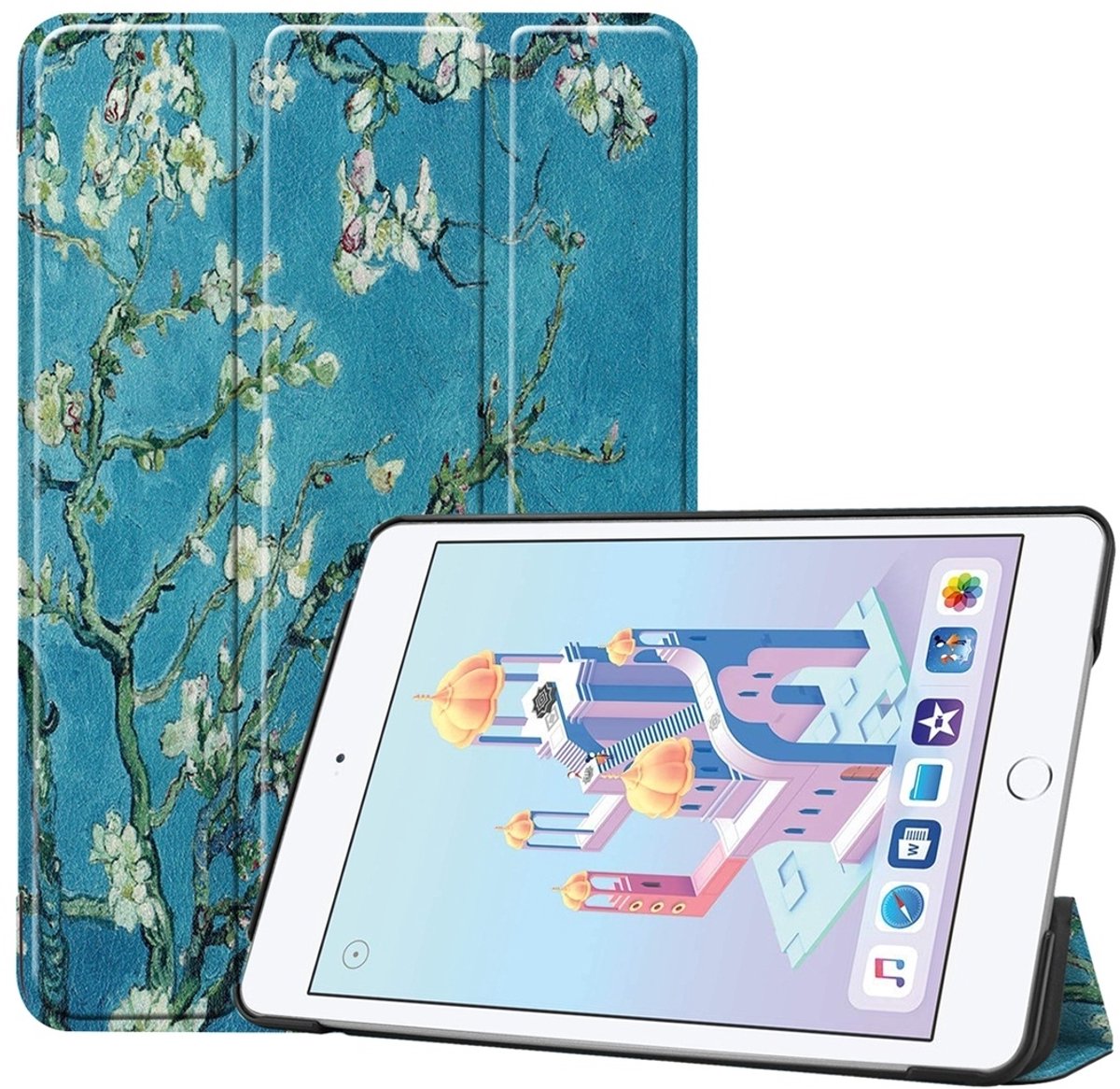 Mobigear Tablethoes geschikt voor Apple iPad Mini 5 (2019) Hoes | Mobigear Tri-Fold Bookcase - Amandelbloesem