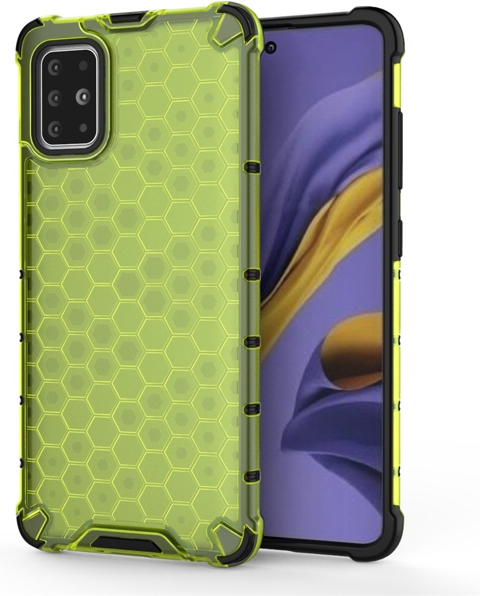 Mobigear Hoesje geschikt voor Samsung Galaxy A51 Telefoonhoesje Hardcase | Mobigear Honeycomb Backcover Shockproof | Schokbestendig Galaxy A51 Telefoonhoesje | Anti Shock Proof - Groen