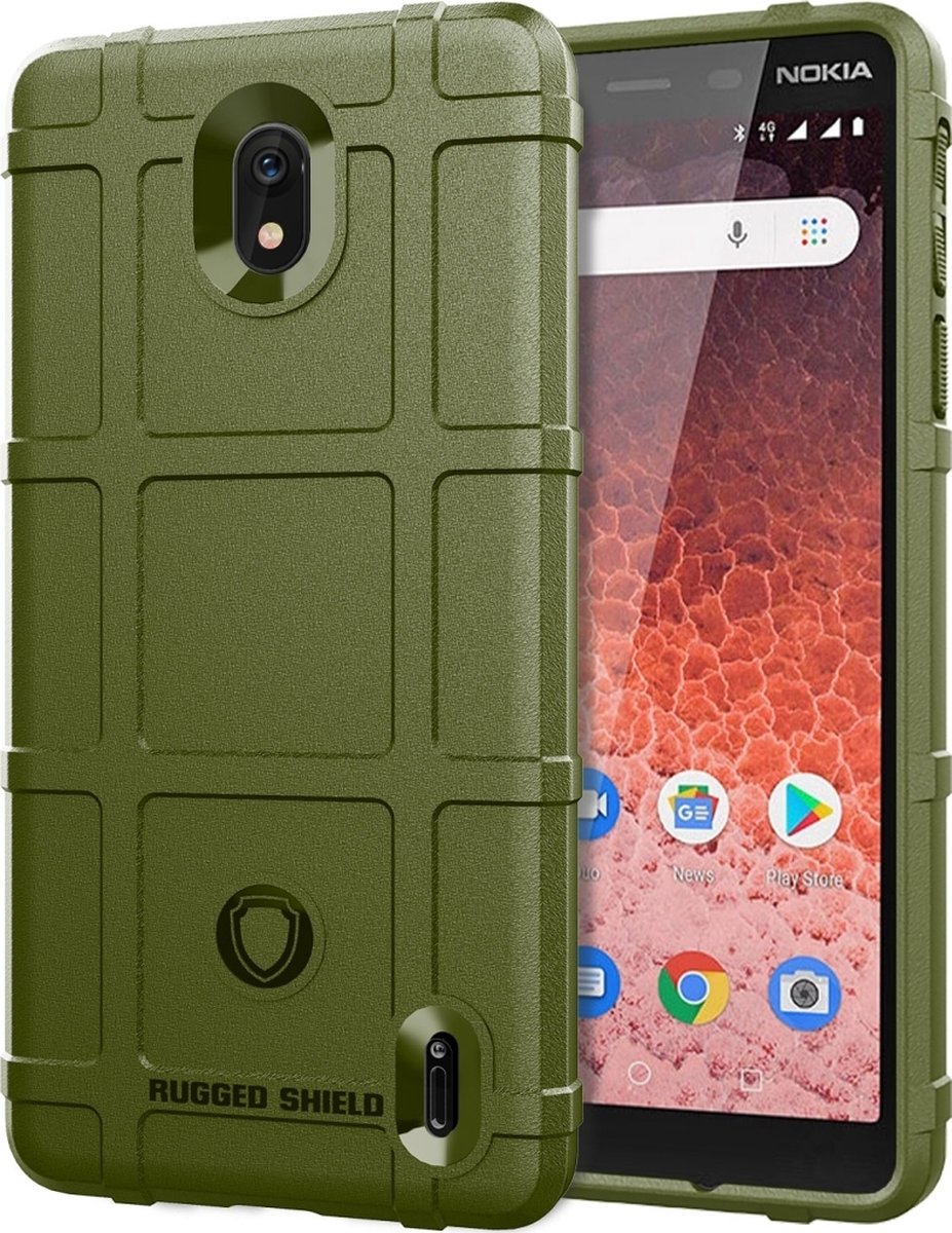 Mobigear Hoesje geschikt voor Nokia 1 Plus Telefoonhoesje Flexibel TPU | Mobigear Rugged Shield Backcover Shockproof | Schokbestendig 1 Plus Telefoonhoesje | Anti Shock Proof - Legergroen