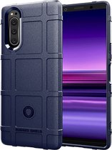 Mobigear Hoesje geschikt voor Sony Xperia 5 Telefoonhoesje Flexibel TPU | Mobigear Rugged Shield Backcover Shockproof | Schokbestendig Xperia 5 Telefoonhoesje | Anti Shock Proof - Blauw