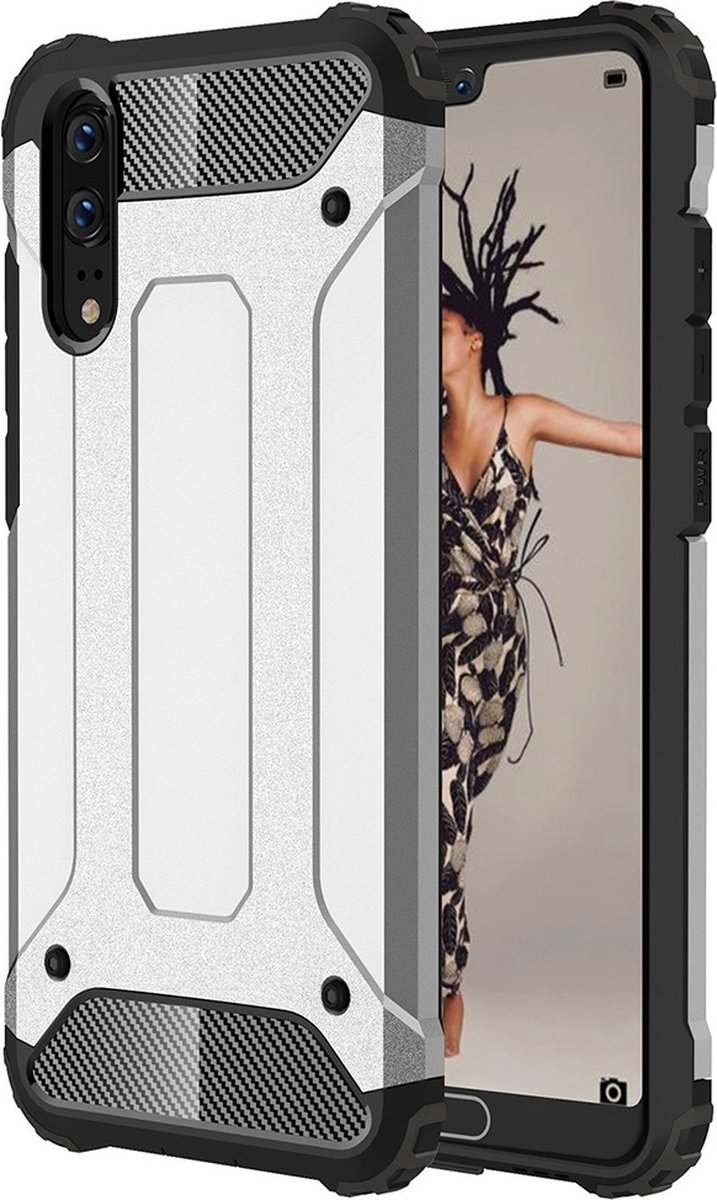 Mobigear Hoesje geschikt voor Huawei P20 Telefoonhoesje Hardcase | Mobigear Outdoor Backcover Shockproof | Schokbestendig P20 Telefoonhoesje | Anti Shock Proof - Zilver