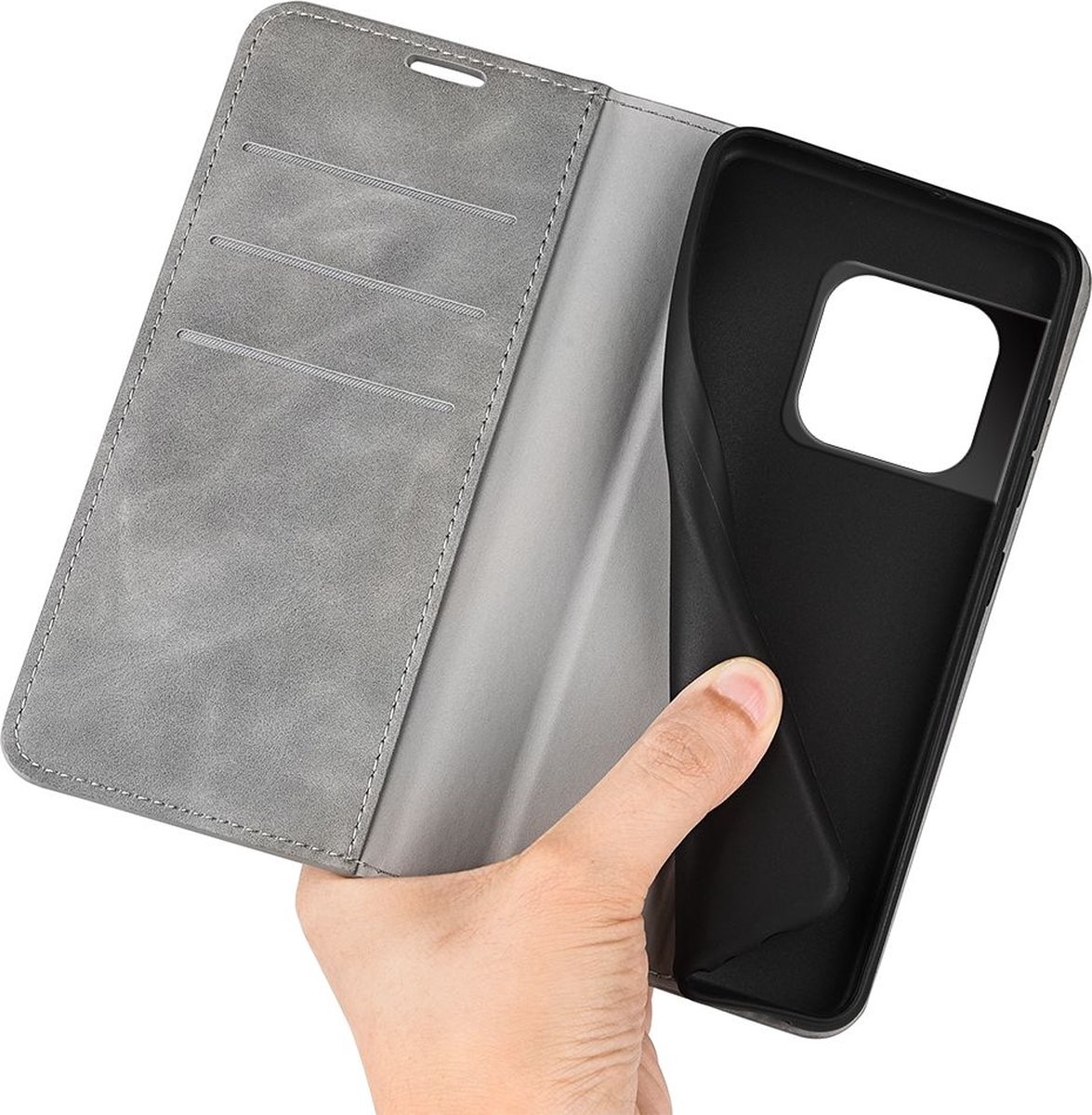 Mobigear Telefoonhoesje geschikt voor OnePlus 10 Pro Hoesje | Mobigear Retro Slim Bookcase Portemonnee | Pasjeshouder voor 3 Pasjes | Telefoonhoesje voor Pinpas / OV Kaart / Rijbewijs - Grijs