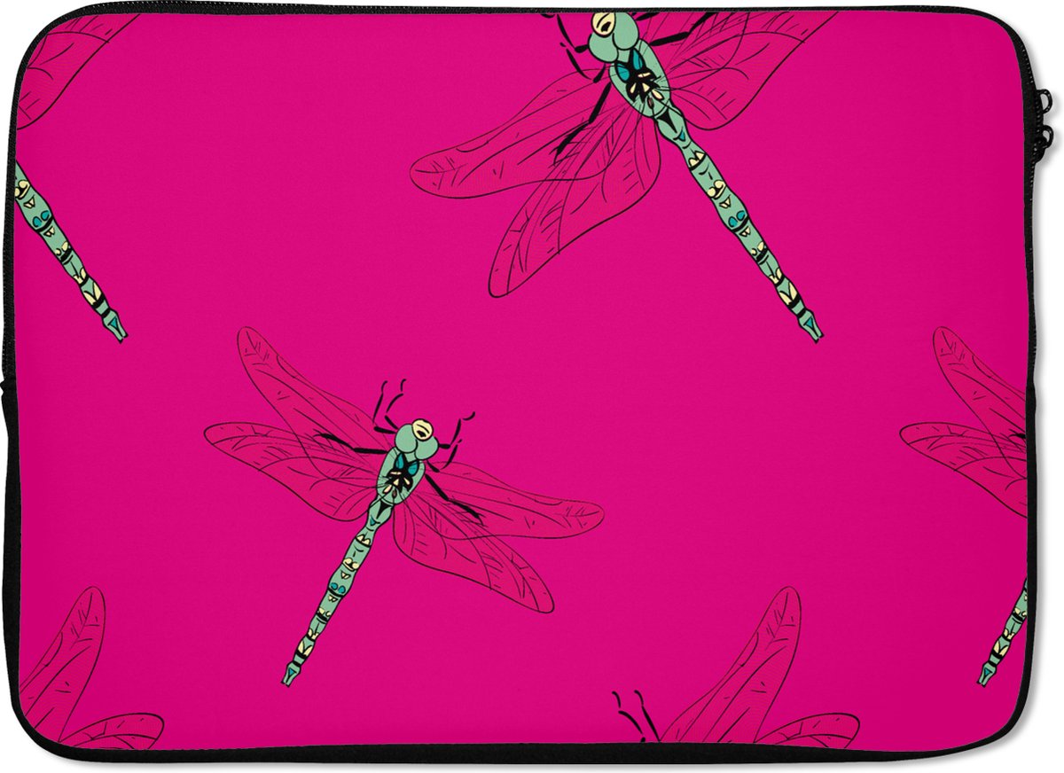 Laptophoes 13 inch - Meiden - Libelle - Insecten - Patronen - Girl - Kids - Kinderen - Kind - Laptop sleeve - Binnenmaat 32x22,5 cm - Zwarte achterkant