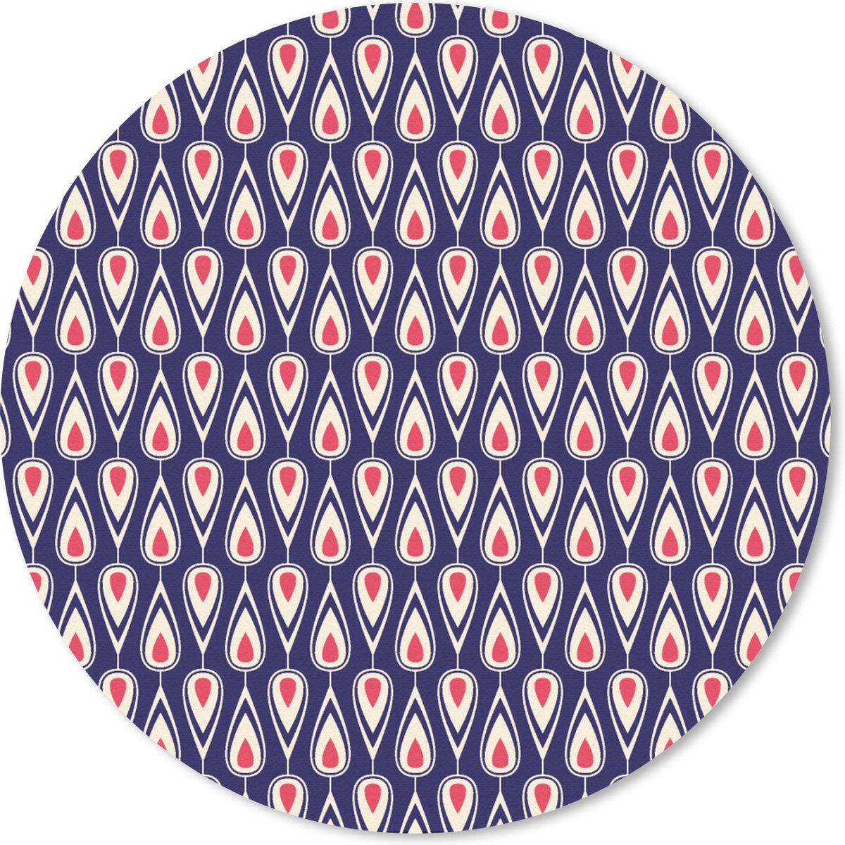Muismat rond 40x40 cm - Mousepad Patronen - Vintage - Blauw - Rood - Ronde muismatten