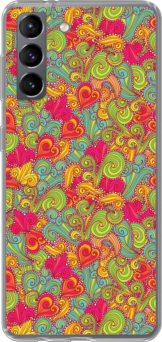 Telefoonhoesje Geschikt voor Samsung Galaxy S21 hoesje - Meiden - Hart - Krullen - Patronen - Girl - Kids - Kinderen - Kind - Siliconen Telefoonhoesje Telefoonhoesje