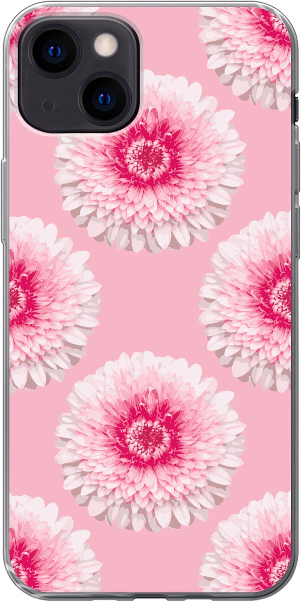 Telefoonhoesje Geschikt voor iPhone 13 hoesje - Meiden - Bloem - Roze - Patronen - Girl - Kids - Kinderen - Siliconen Telefoonhoesje Telefoonhoesje