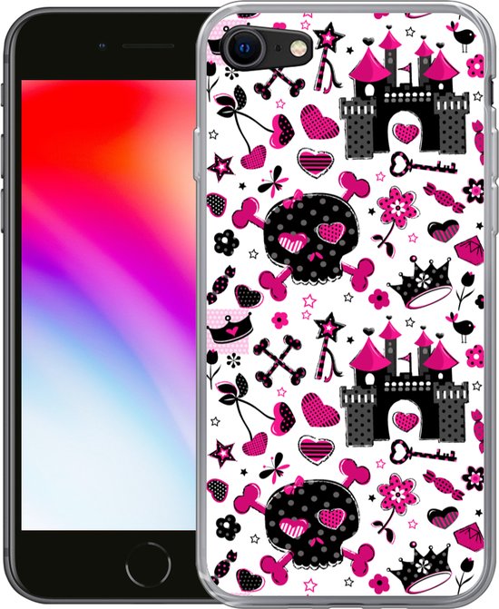 Coque iPhone SE 2020 - Meiden - Kroon - Cœur - Motifs - Fille - Enfant - Enfants - Coque de téléphone en Siliconen