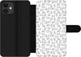 Telefoonhoesje Geschikt voor iPhone 12 Pro telefoonhoesje - Meiden - Kat - Patronen - Girl - Kids - Kinderen - Met vakjes - Wallet case met magneetsluiting