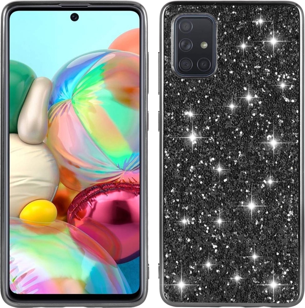 Mobigear Hoesje geschikt voor Samsung Galaxy A51 Telefoonhoesje Hardcase | Mobigear Glitter Backcover | Galaxy A51 Case | Back Cover - Zwart
